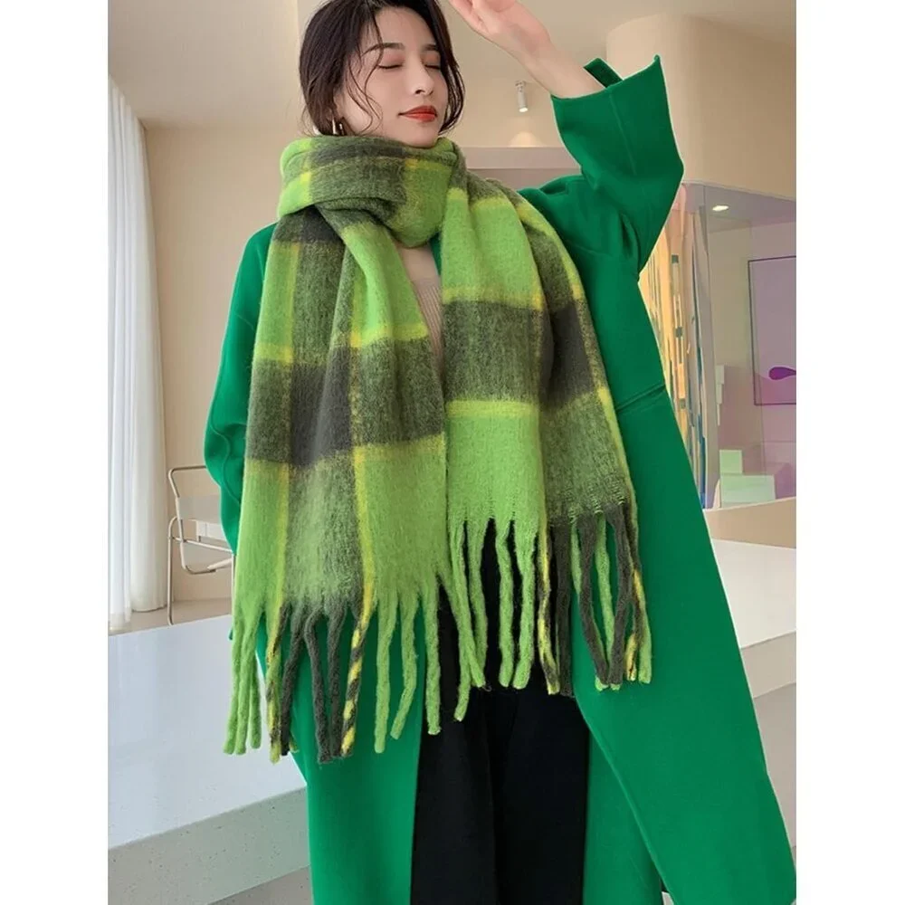 Women's Green Dark Grey Winter Warm Long Shawl Cold Weather Thick Blanket Scarf